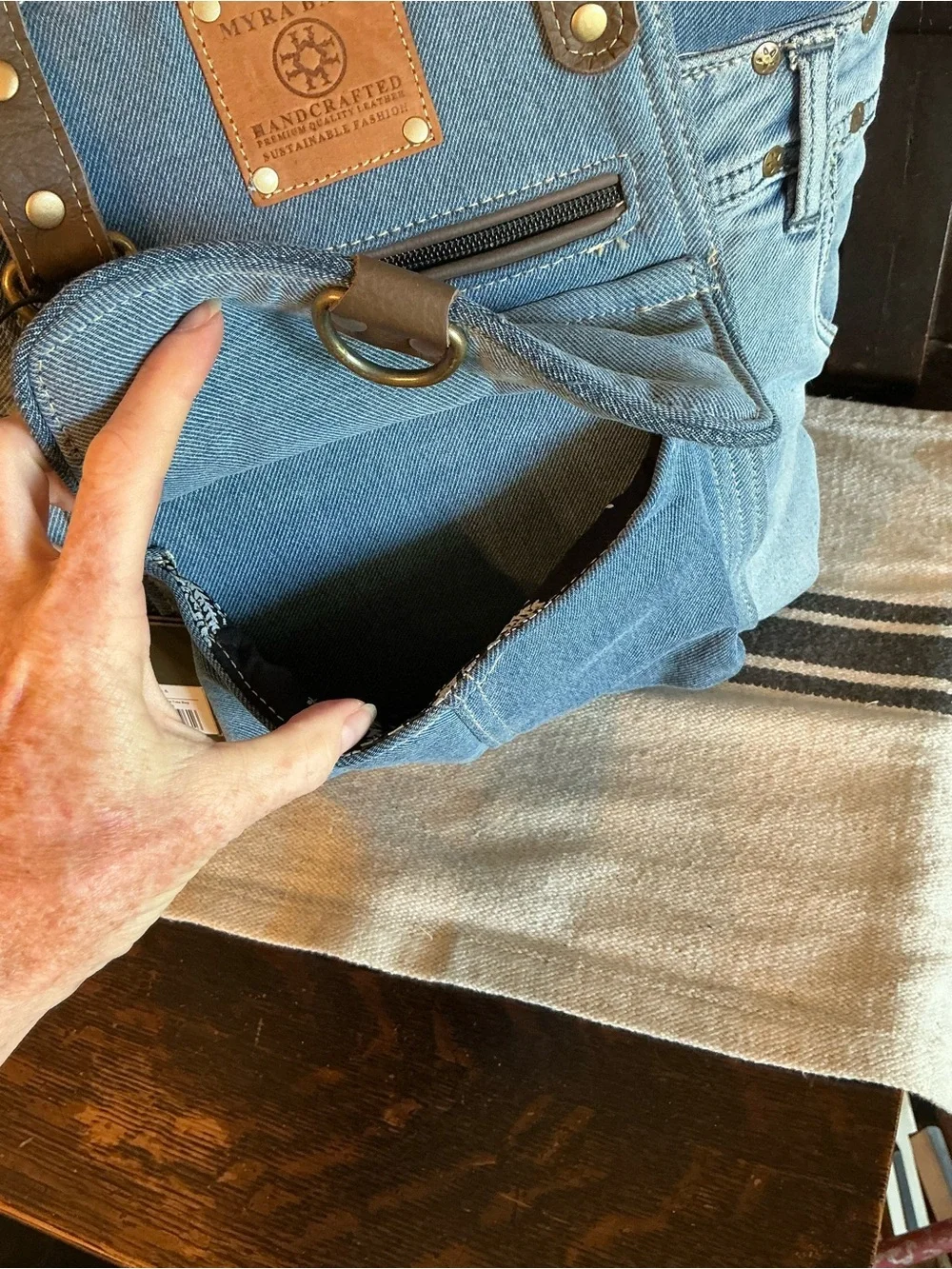NWT Myra Bag Ashley Adventure Upcycled Blue Denim Shoulder Tote Bag MSRP $65